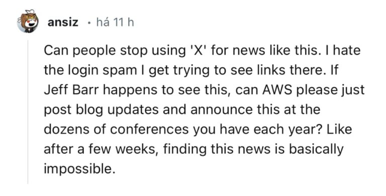 Comentário no Reddit sobre Descontinuação de Serviços AWS