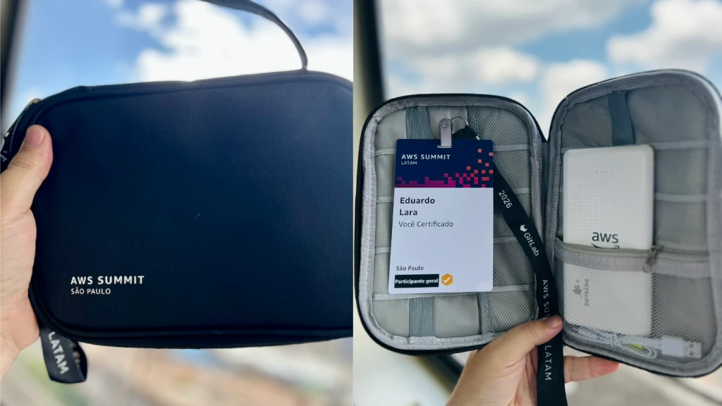 Powerbank personalizado AWS retirada antecipada do crachá do evento