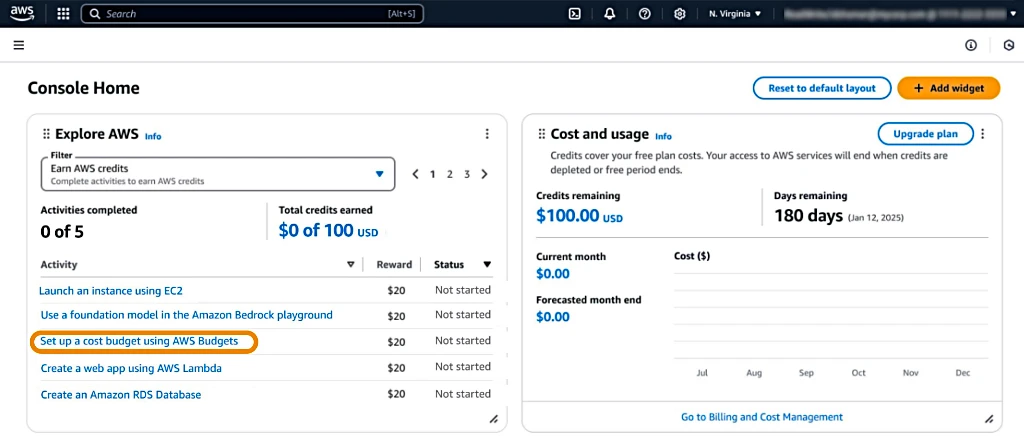 Tarefas pendentes no console AWS para ganhar créditos extras na sua conta.